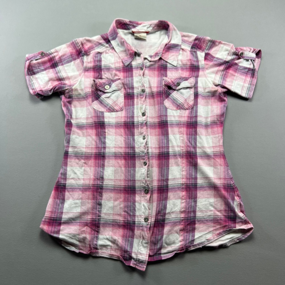 Unionbay Shirt Womens XL Multicolor Plaid Cotton Dual Flap Pockets Cuffed Sleeve